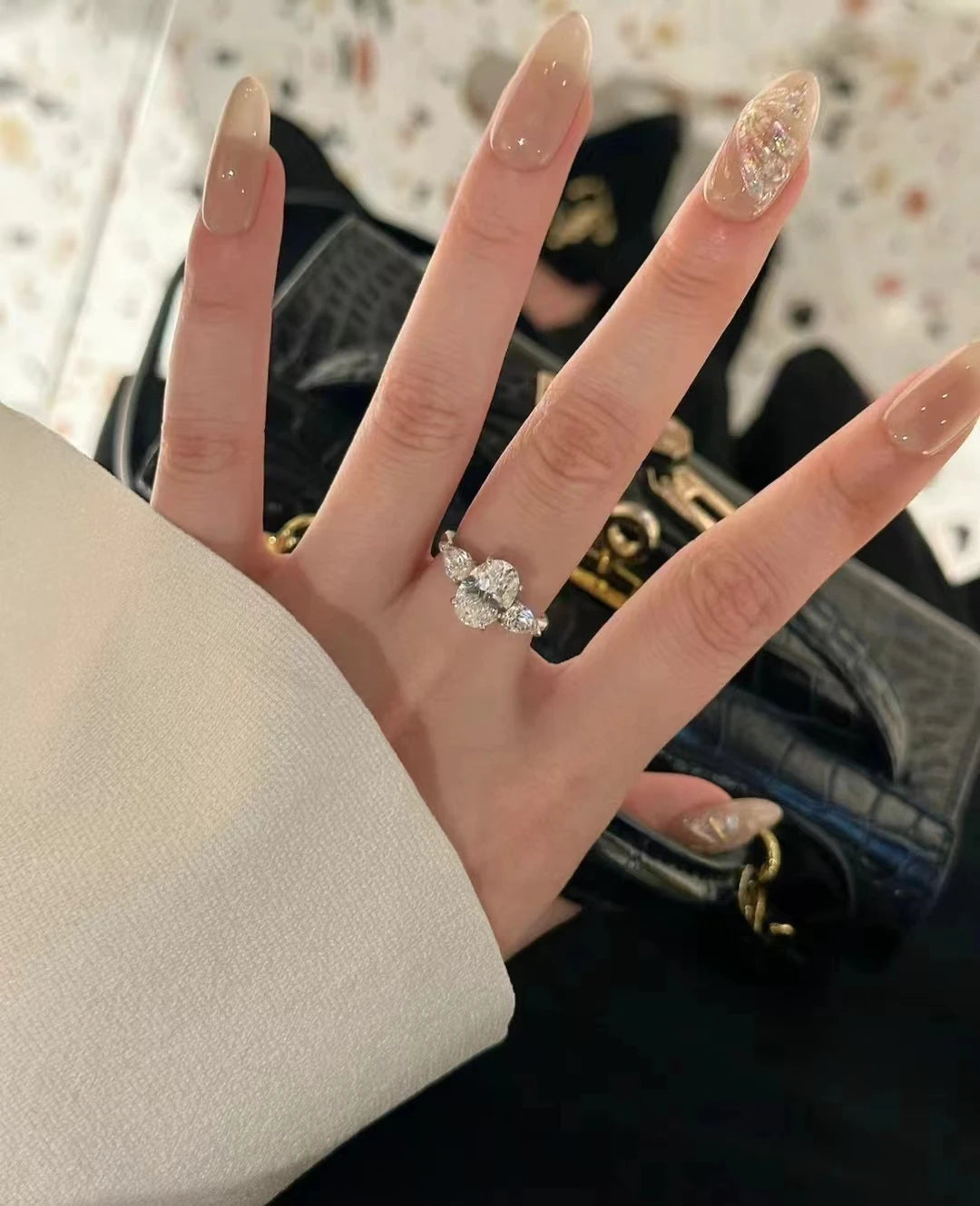 2ct Oval 3 stones E Color CVD Lab Grown Diamond Rings for Women Proposal Wedding Bride Jewelry fashion jewelry wholesale