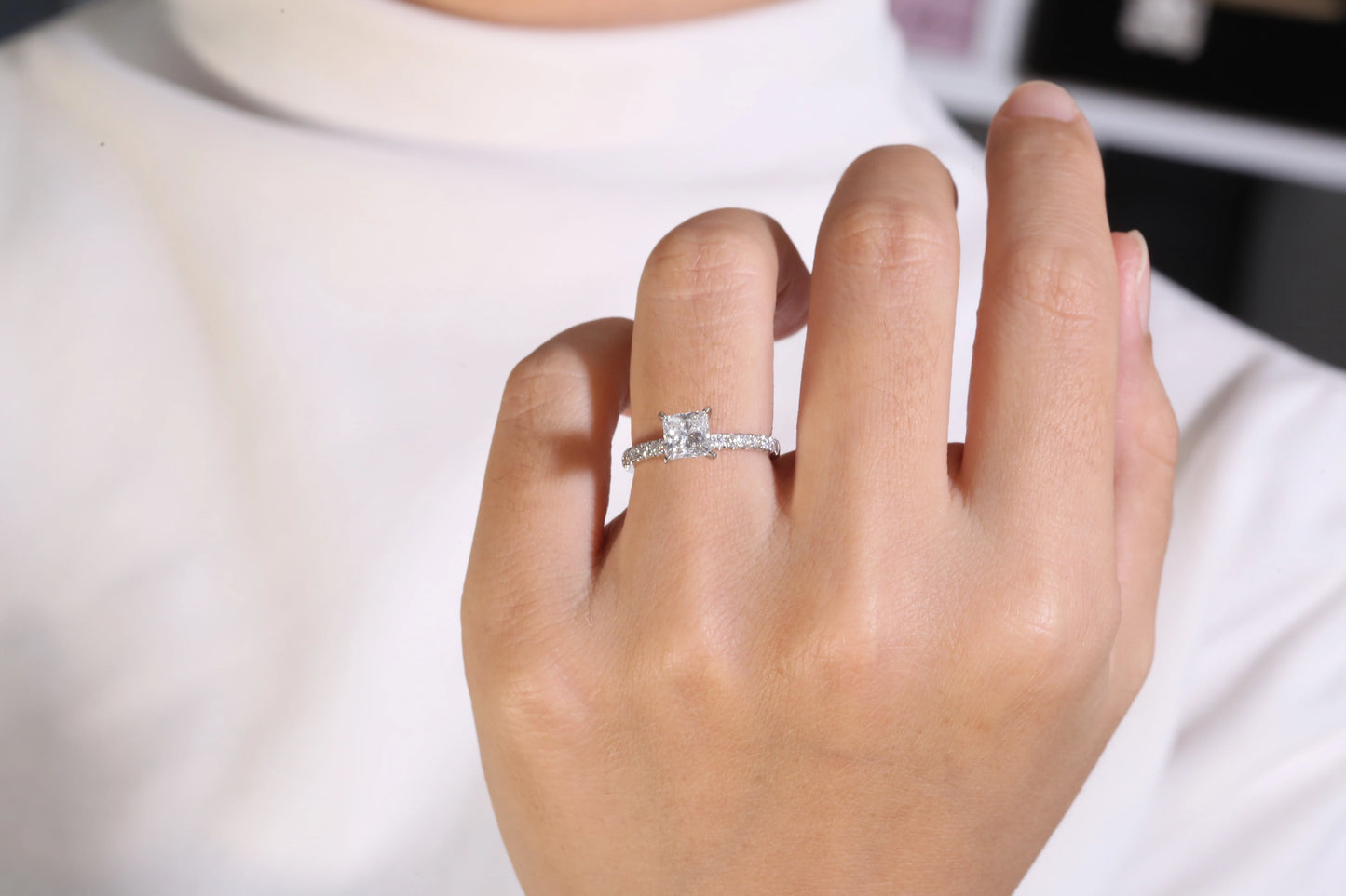 1ct DEF VS-VVS Princess Cut HPHT CVD Lab Grown Diamond Real Solid 14K Gold Engagement Wedding Ring for Women IGI Certificate